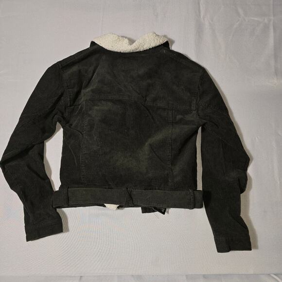 Vylette Green Corduroy Crop Jacket Sherpa Collar Womens Size Small - Picture 6 of 7